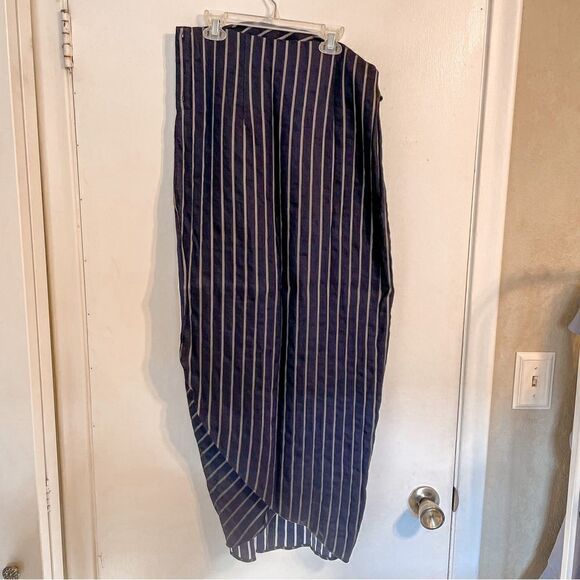 Kimora Lee Simons Striped Maxi Wrap Skirt Navy 6 - Picture 7 of 10